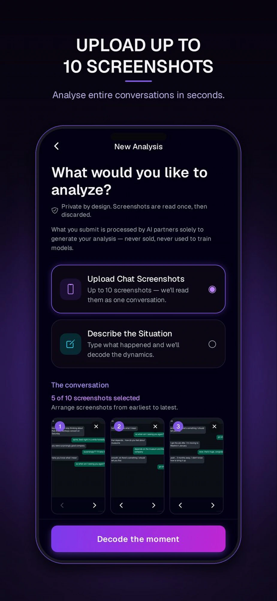 Next Move screenshot upload screen supporting up to 10 screenshots.